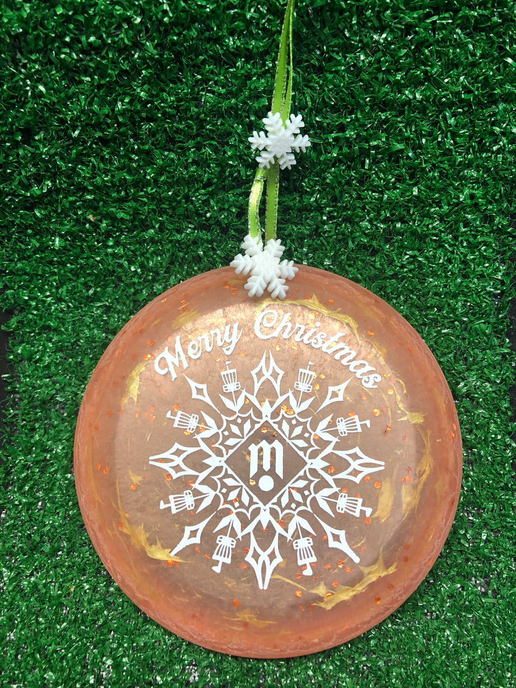 Disc Golf Mini Marker Christmas ornament with snowflake / mandala stamp